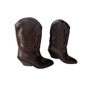 Sam Edelman Western Kitty Heel Dark Brown Boots